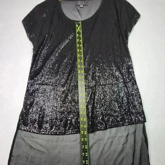 PJK Patterson J Kinkaid Womens Mini Sequined Blouse M Black Sheer Cap Sleeve USA - Picture 12 of 16